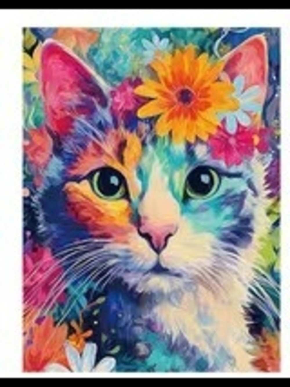 Diamond Painting Kit. Colorful Floral Cat